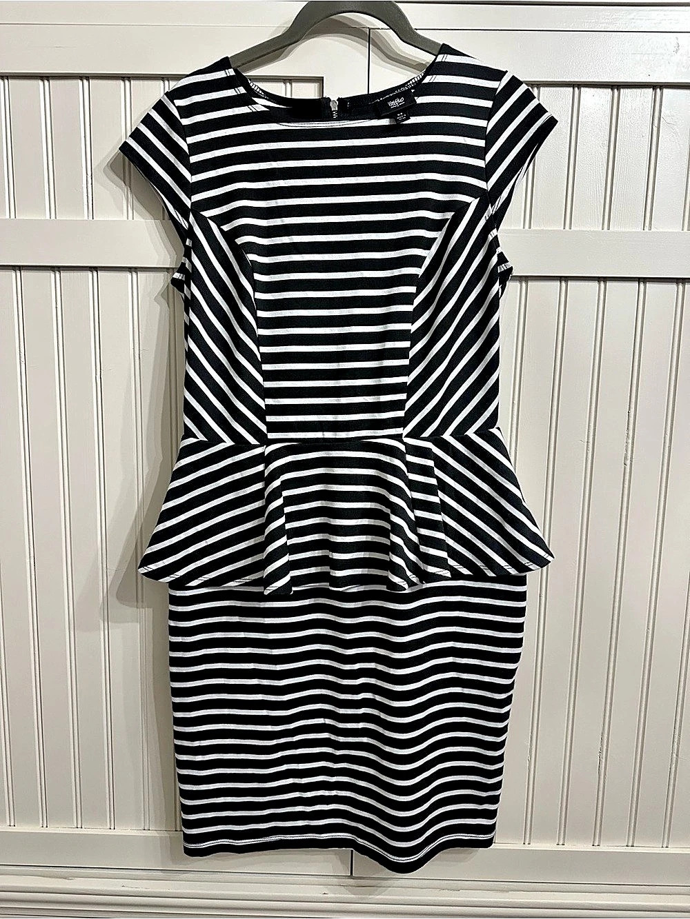 Mossimo Striped Peplum Mini Dress in Black & White Size Medium